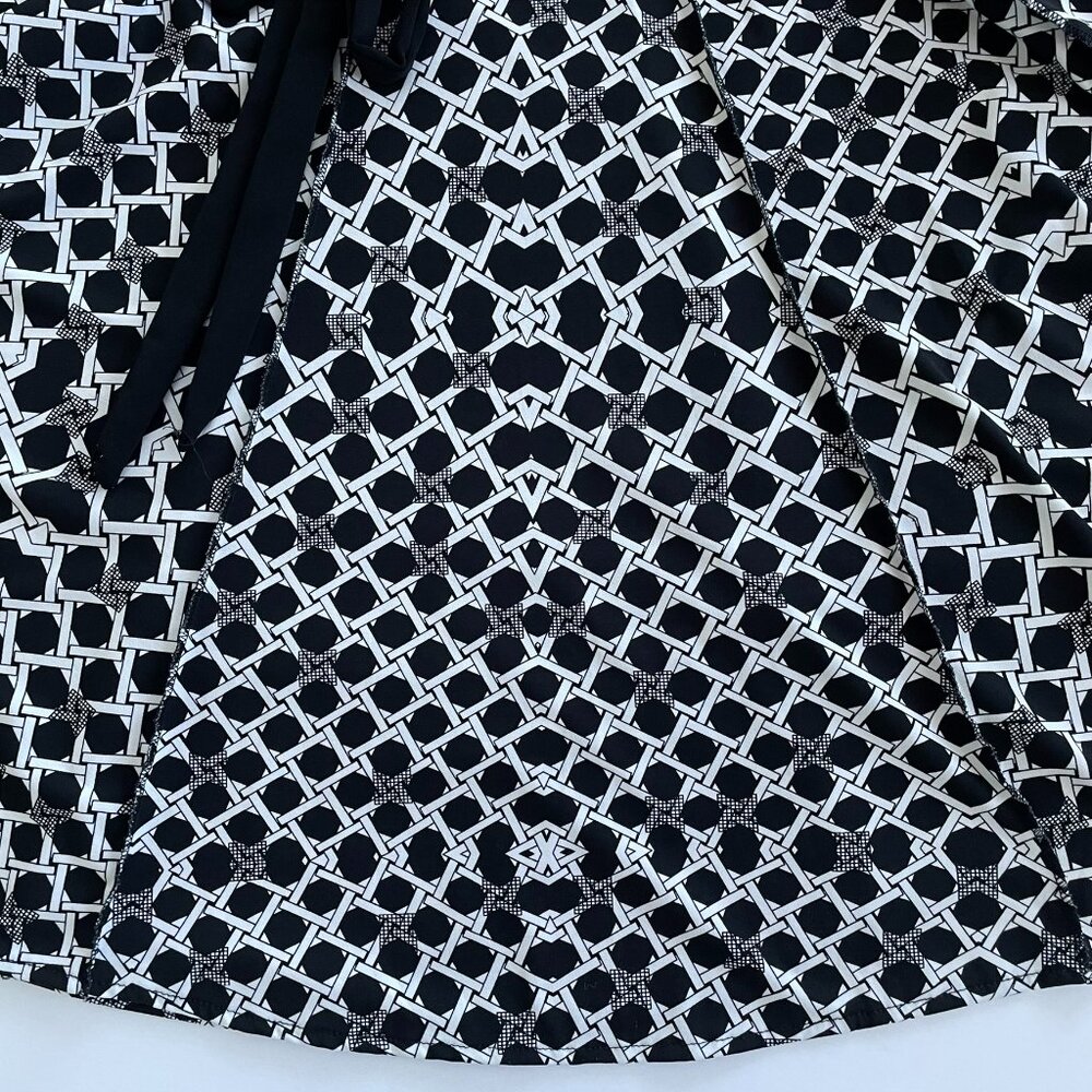 Haani Fit and Flare Panel Dress with Belt. Black & White. PXL Plus Size - Picture 8 of 11